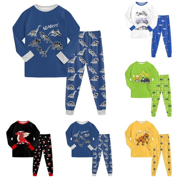 Gubotare Toddler Boys Planet Pajamas Dinosaur Cotton Kids Truck 2 Piece Train Kids Pjs Sleepwear Clothes Set 3-10T Yellow,Size 4-5 Years