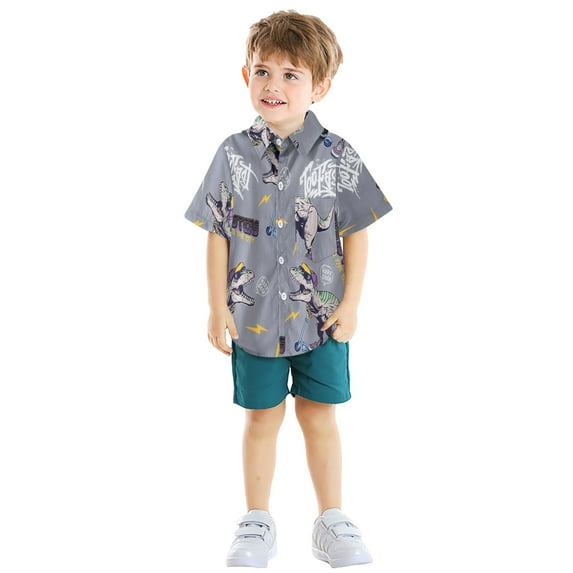 Gubotare Toddler Button Down Shirt Little & Big Boys Hawaiian Shirts Short Sleeve Summer Beach Tropical Casual Shirts Top for Kids (Grey,Size 4-5 Years)