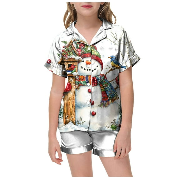 Gubotare Toddler Christmas Pajamas Girl Pajamas Set Girls Pjs Short Sleeve 2 Piece Sleepwear Button-Down Kids Nightwear Size 2t 3t (White,2-3 Years)