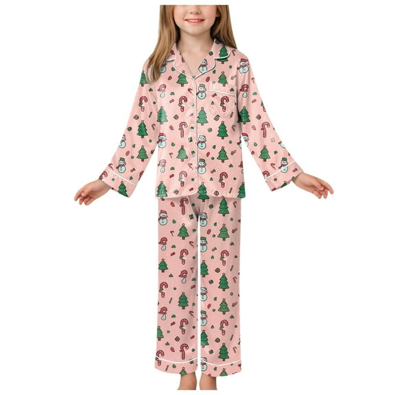 Gubotare Toddler Christmas Pajamas Toddler Boy Girl Christmas Pajamas Plaid Long Sleeves Shirt Pajama Pants Set Kids Satin Silk Nightgown Outfits 3T 4T (Light Pink,3-4 Years)
