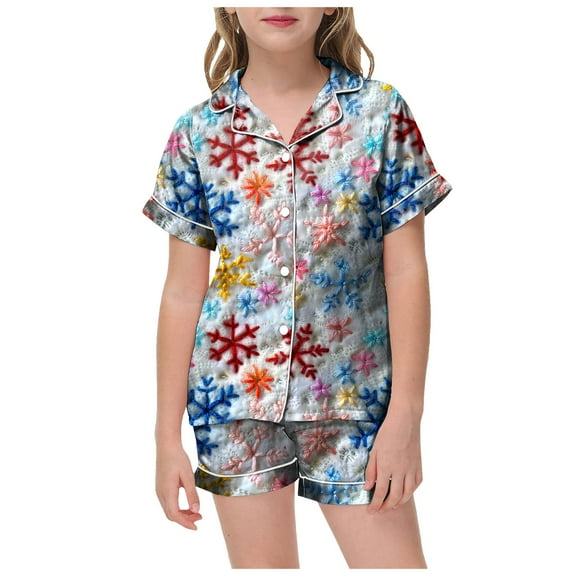 Gubotare Toddler Christmas Pajamas Toddler Gril Pajamas Set Summer Short Sleeve Pjs Clothes for Girl Size 10-11 (Light Blue,10-11 Years)