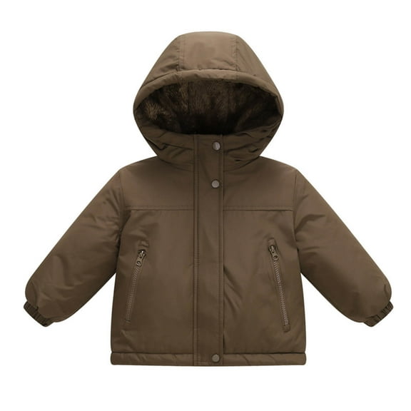 Gubotare Toddler Coat Boy's Waterproof Winter Sherpa Coat Length Outerwear Jackets with Hood 3T 4T (Coffee,3-4 Years)