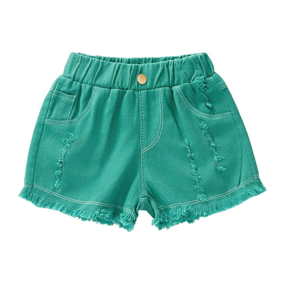 Gubotare Toddler Denim Shorts Kids Girls Denim Loose Fit Elastic Shorts Toddler Girls Summer Casual Washed Stretch High Waisted Shorts (Green,Size 5-6 Years)