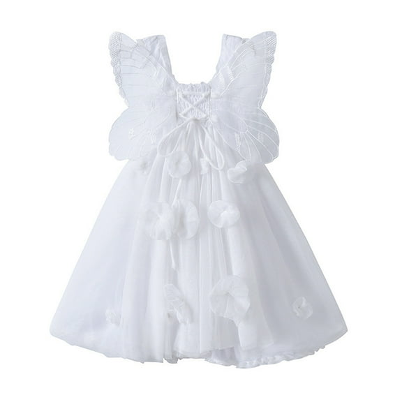 Gubotare Toddler Dress Baby Girl Tulle Dress Casual Flower Embroidery Toddler Dresses (White,Size 9-12 Months)