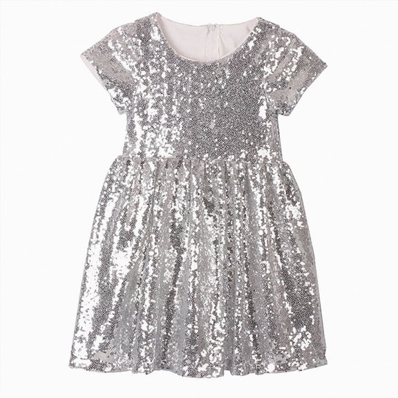 Gubotare Toddler Girl Formal Dress Sequin Sleeveless Girls Sparkle Birthday Holiday Formal Summer Party Dress 4T 5T (Silver,4-5 Years)