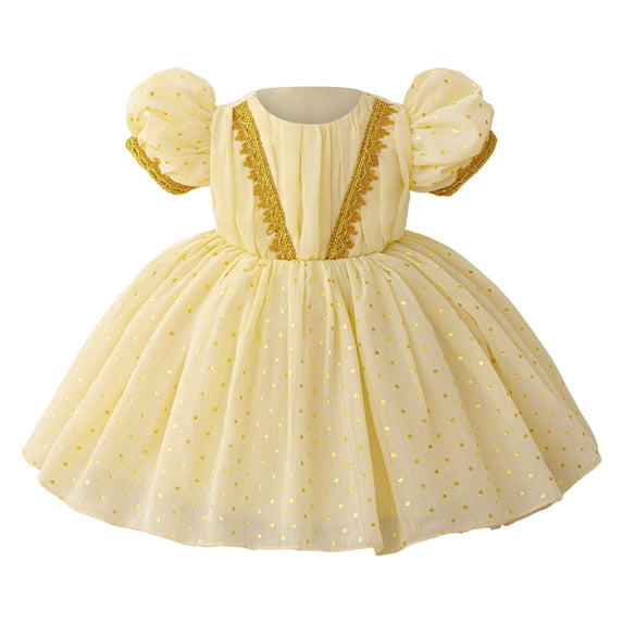 Gubotare Toddler Dresses Party Baby Girl Butterfly Dress Tutu Ruffle Sleeve Dresses Party Outfits Birthday Gift (Yellow,Size 6-9 Months)