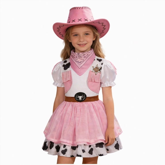 Gubotare Toddler Dresses Red Western Cowgirl Little Girls Tutu Dress-Up Outfit 4T 5T (Red,4-5 Years)