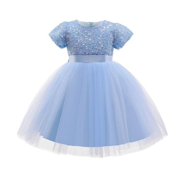 Gubotare Toddler Dresses Wedding Baby Girl Butterfly Dress Tutu Ruffle Sleeve Dresses Party Outfits Birthday Gift (Blue,Size 7-8 Years)
