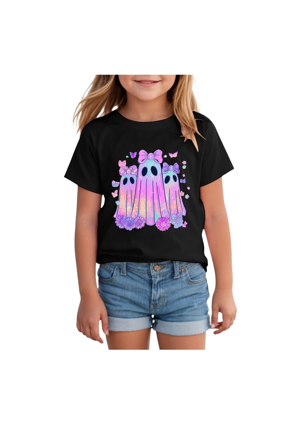 Toddler Fall Shirt for Girls Boys Halloween Shirts Pumpkin Graphic Clothes Kids Thanksgiving Short Sleeve Tee Tops Kids Halloween Face Shirt (Black,6-7 Years)