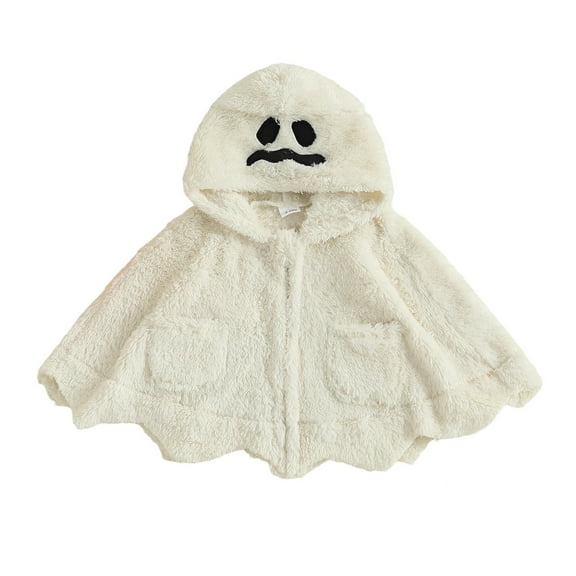 Gubotare Toddler Fleece Baby Halloween Cloak Cape Boys Fleece Baby Halloween Cloak Cape Sherpa Fall Winter Fuzzy Coat Outwear with Pockets Size 1T 2T (White,1-2 Years)