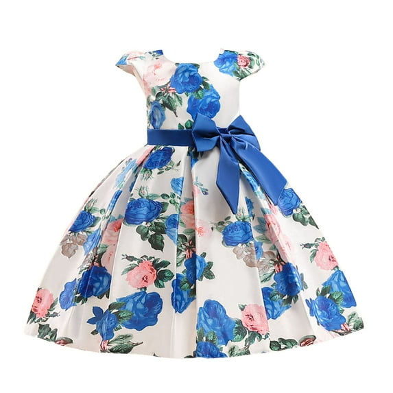 Gubotare Toddler Flower Girl Dress Kids Girls Confetti Birthday Princess Dress Ruffle Sleeve Boho Cake Smash (Blue,Size 7-8 Years)