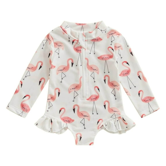 Gubotare Toddler Girl Bathing Suit Long Sleeve Girls' Swimsuit - Rash Guard with Frills, UPF 50  Zipper Swimwear - Bathing Suit Size 3-4T (White,3-4 Years)