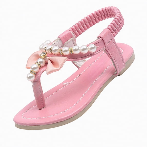 Gubotare Toddler Girl Beach Sandals Girls Dress Shoes Sandals Toddler Sparkly Princess Flats for Party Little Kid Walking Shoes Size 12 (Pink,Little Kids 12)