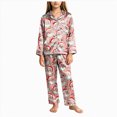 thumbnail image 1 of Gubotare Toddler Girl Christmas Pajamas in Satin with Long Sleeve Button Down and Open Front Holiday Loungewear Set 3T 4T,Wine, 1 of 9