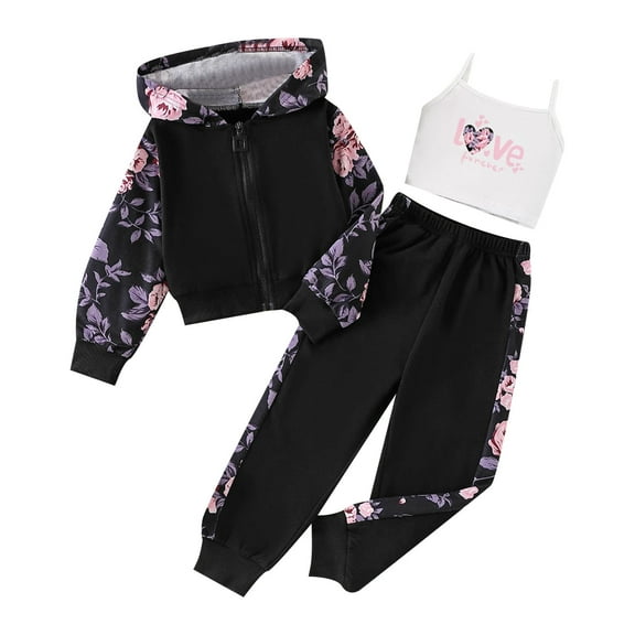 Gubotare Toddler Girl Clothes Fall/Winter Girls Clothes Kids Clothes Fall Winter Outfits Hoodie Sweatshirt Pants Clothing Sets Size 4T 5T (Black,4-5 Years)