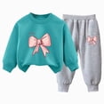 thumbnail image 1 of Gubotare Toddler Girl Clothes Figure Graphic Drop Shoulder Top Pullover Leopard Print Pants Fall Winter Outfit Set (Mint Green, 6-7 Years), 1 of 5