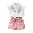thumbnail image 1 of Gubotare Toddler Girl Clothes Ruffle Floral Embroidery Shirt and Shorts Set (White,5-6 Years), 1 of 7
