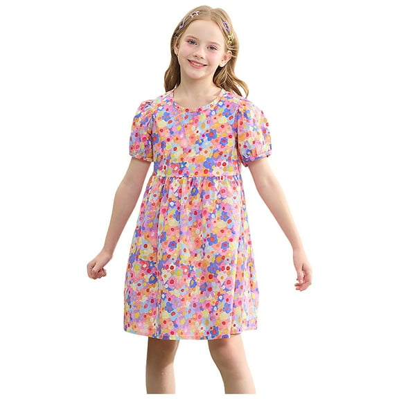 Gubotare Toddler Girl Dress Baby Girl Dress Puff Short Sleeve Smocked Embroidery Plaid Dress Infant Toddler Girl Dresses (Purple,Size 18-24 Months)