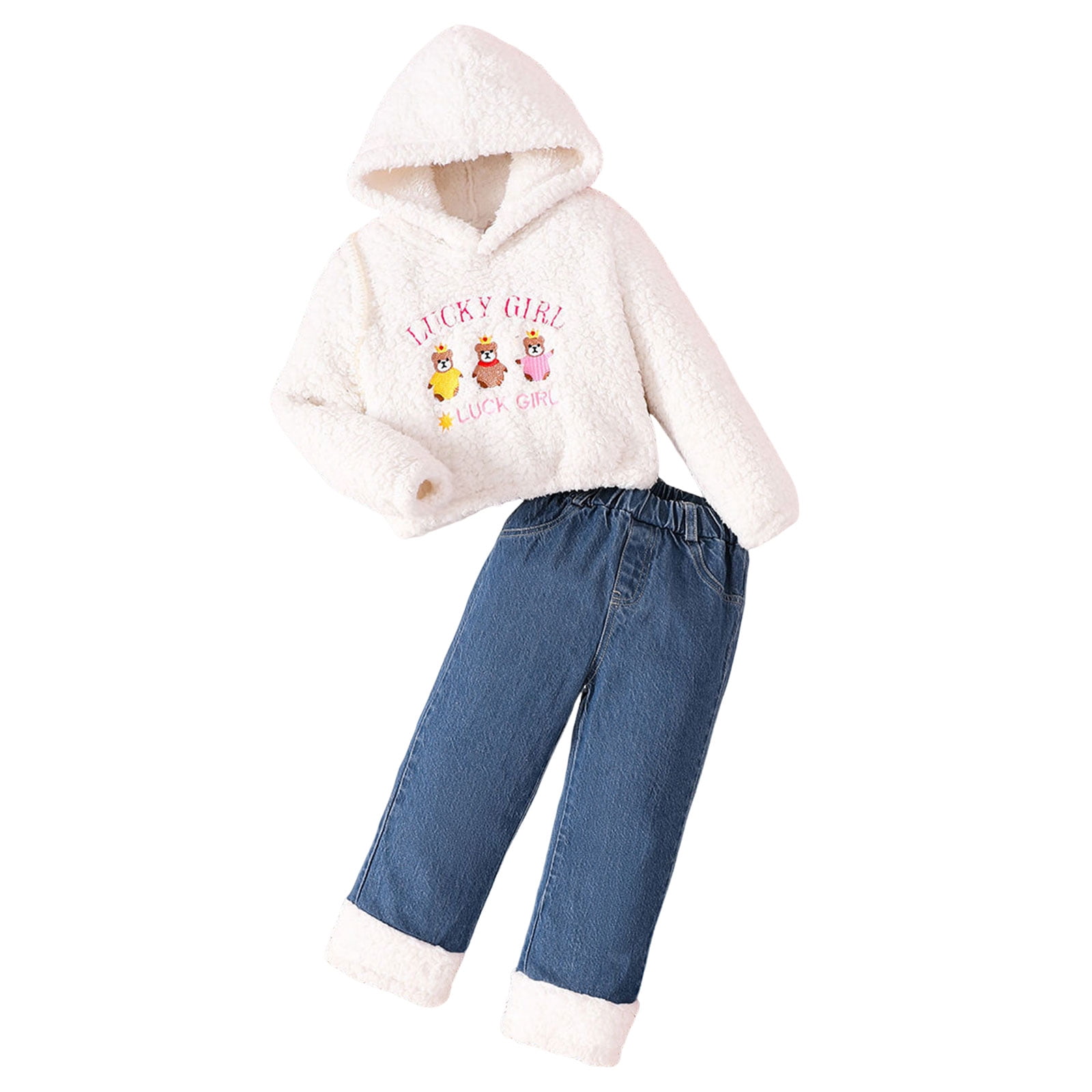 Gubotare Toddler Girl Fall Clothes Baby Girls Clothes Girls 2PCS Fall Winter Hoodie Outfits Set Print Toddler Girls Long Sleeve Top Pants Set Size 3T 4T (White,3-4 Years)