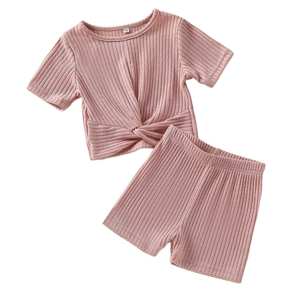 Gubotare Toddler Girl Outfits Cute Relaxed Holiday Crew Neck Fashion Patch Pocket Solid Color Casual Short Sleeve Girls Set 2T 3T (Pink,2-3 Years)