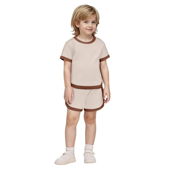Gubotare Toddler Girl Outfits Girl's Summer Cute T-Shirt and Shorts Set with Side Pockets (Khaki,Size 3-4 Years)