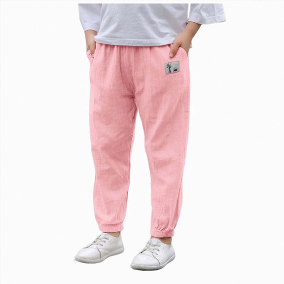 Gubotare Toddler Girl Pants Toddler Boys Cargo Pants Cotton with Pockets Casual Solid Elastic High Waist Pants Kids Joggers Youth Hiking 3T 4T (Pink,3-4 Years)