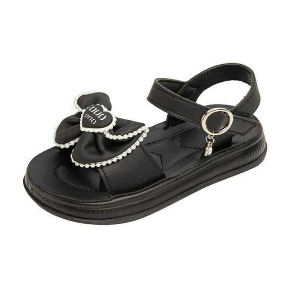 Gubotare Toddler Girl Sandals Girls Soft Open Toe Princess Flat Shoes Summer Sandals(Toddler/Little Kid) Size 10 (Black,Little Kids 10)