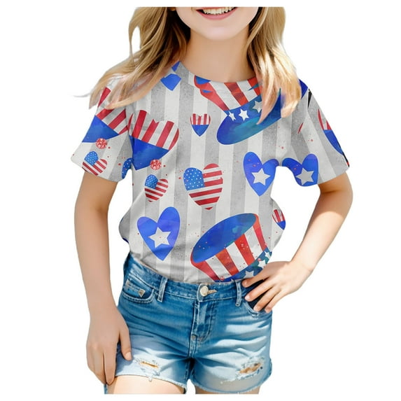 Gubotare Toddler Girl Shirts Kid 4th of July T-Shirts Boys Girls American Flag Shirt Patriotic Top Short Sleeve Tees 3T 4T,Grey 3-4 Years