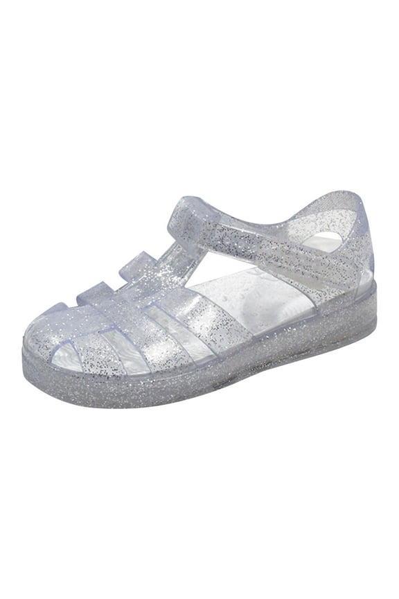 Toddler Girl Shoes Sandals Jelly Shoes for Girls Kids Toddler Sequins Heart Princess Dress Up Flat Birthday Party Mary Jane Shoes Casual Sandal Size 7 (White,Toddler 7)