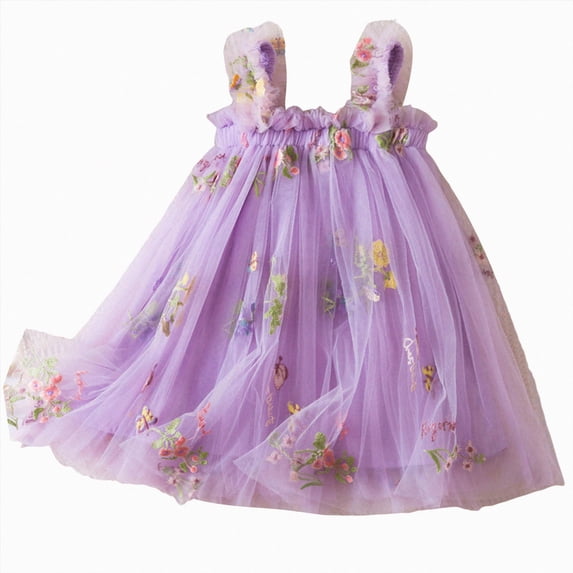 Gubotare Toddler Girl Summer Dress Girls Dresses Flutter Sleeve Swing Sundress Toddler Summer Clothes Kid Birthday Party Sleeveless Dress 1T 2T (Purple,1-2 Years)