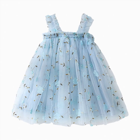 Gubotare Toddler Girl Summer Dress Layered Tulle Tutu Dress for Toddler Girls Baby Girl Rainbow Tutu Princess Skirt with Flower Headband. 18 24 Months (Blue,18-24 Months)