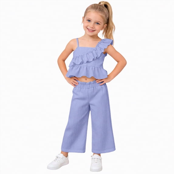 Gubotare Toddler Girl Summer Outfits Girls Clothes 2 Piece Outfit Short Sleeve Top + Cargo Pants Girls Spring and Summer Outfits 5T 6T (Purple,5-6 Years)