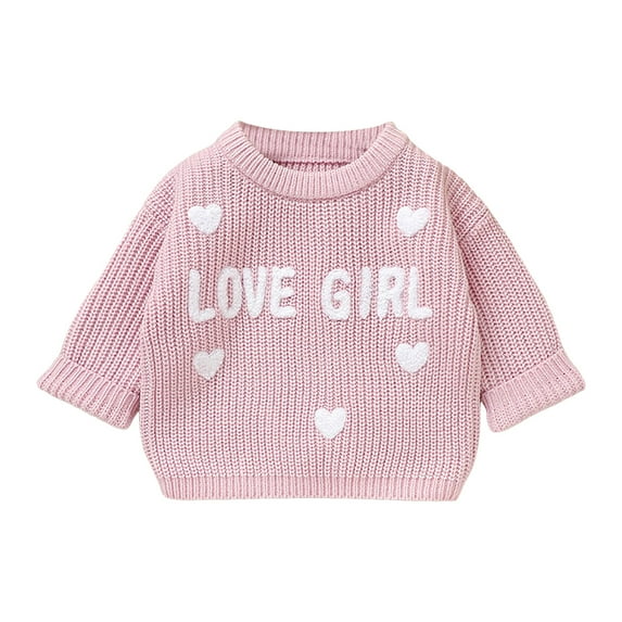 Gubotare Toddler Girl Sweater Toddler Girl Big Sister Embroidered Knit Sweater Long Sleeve Pullover Sweatshirt Fall Winter Clothes Size 6 9 Months (Pink,6-9 Months)