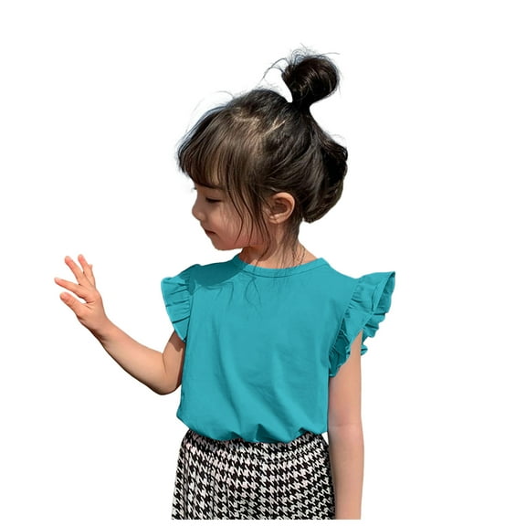 Gubotare Toddler Girl T Shirts Toddler Girls Short Sleeve Summer Tops Solid Color T Shirt Size 5T 6T (Green,5-6 Years)