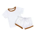 thumbnail image 1 of Gubotare Toddler Girl's 2 Piece Outfits Short Sleeve Round Neck Tee Shirts Top and Shorts Summer Set (White,9-12 Months), 1 of 3