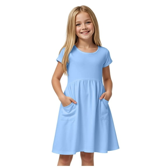 Gubotare Toddler Girls Dress Girl Dress Ruffle Sleeve Beach Dresses Kids Summer Sundress Size 4-5T (Sky Blue,4-5 Years)