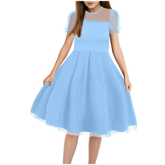 Gubotare Toddler Girls Dress Toddler Baby Girl Outfit Sleeveless Dress Kids Baby Girl Clothes Smocked Ruffle Sundress Size 9-10T (Light Blue,9-10 Years)