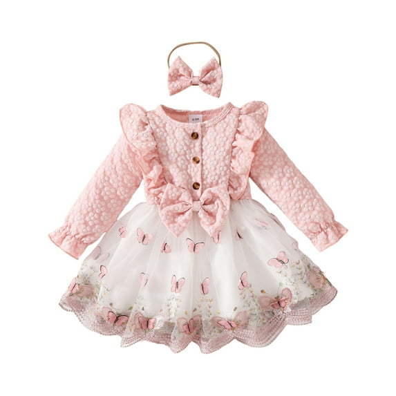 Gubotare Toddler Girls Long Sleeve Dress Long Sleeve Dress for Girls, Toddler Girl Dress Size 2T 3T(Pink,2-3 Years)