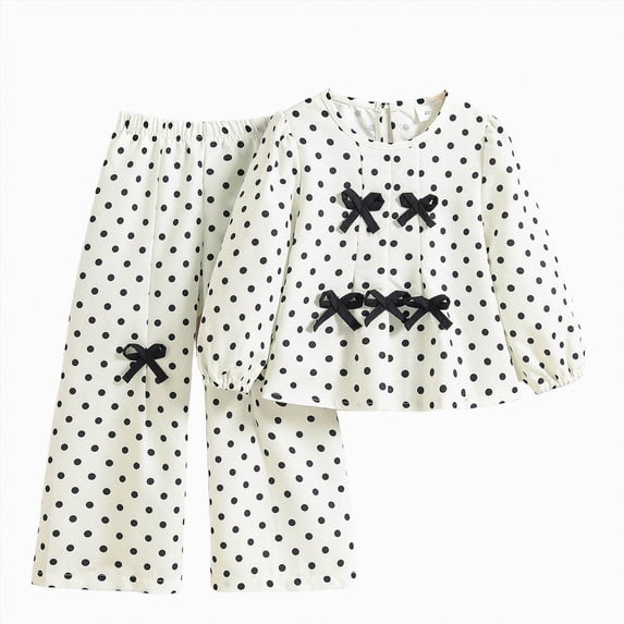 Gubotare Toddler Girls Outfits Daily Casual Girls' Top & Pants Set Straight Leg Pants with Bow Detail Long Sleeve Round Neck 3T 4T (White,3-4 Years)