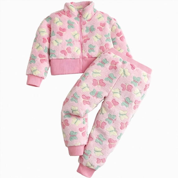 Gubotare Toddler Girls Outfits Girls' Tracksuit Set Jogger Pants Print Long Sleeve Hooded Casual Home & Outdoor Wear 4T 5T (Pink,4-5 Years)