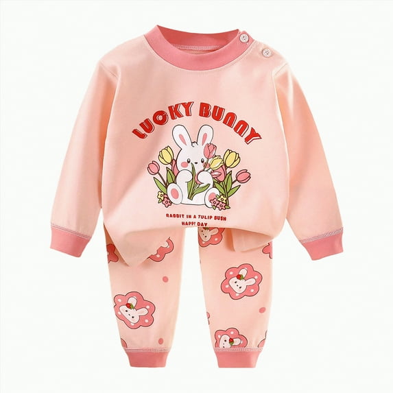 Gubotare Toddler Girls Pajamas Girls Pajama Set Pack of 2 | Kids Pink & Grey Graphic Long Sleeve Top & Long Leg Bottoms 3T 4T (Watermelon Red,3-4 Years)