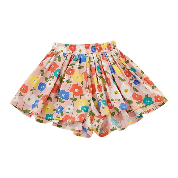 Gubotare Toddler Girls Shorts Girl's Print Bow Knot Ruffle Tiered Elastic Waist Wide Leg Summer Shorts (Orange,Size 2-3 Years)