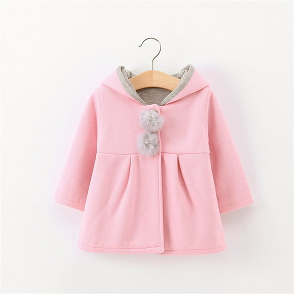 Gubotare Toddler Girls Trench Coat Fall Winter Thick Warm Coat Jacket Outwear Rabbit Ear Hoodie Sweatshirt (Pink,18-24 Months)