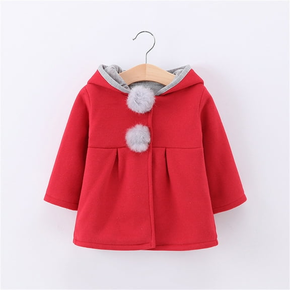 Gubotare Toddler Girls Trench Coat Fall Winter Thick Warm Coat Jacket Outwear Rabbit Ear Hoodie Sweatshirt (Red,18-24 Months)