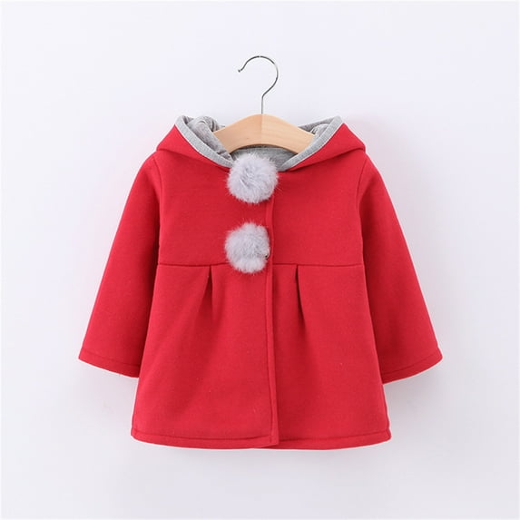 Gubotare Toddler Girls Trench Coat Fall Winter Thick Warm Coat Jacket Outwear Rabbit Ear Hoodie Sweatshirt (Red,6-12 Months)