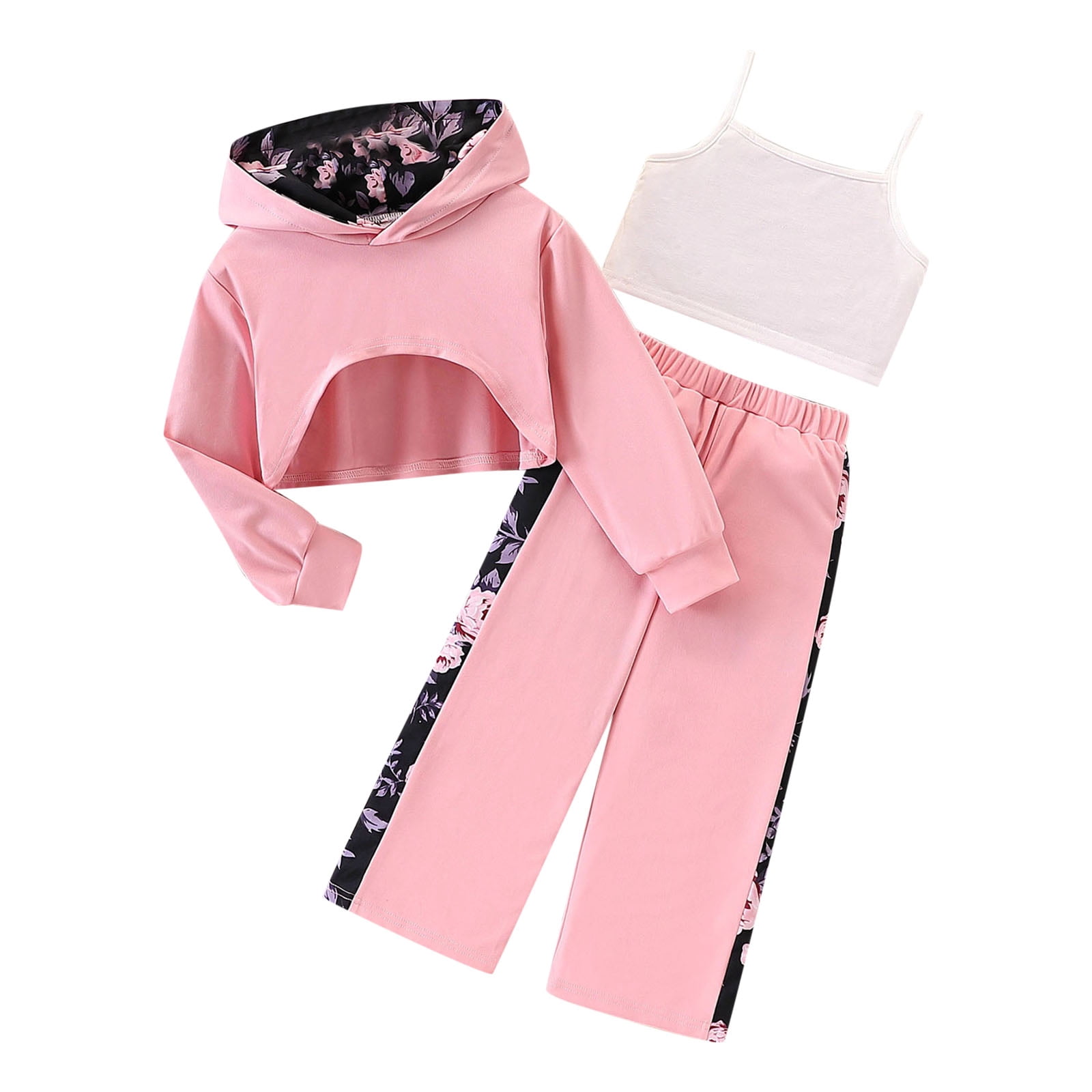 Gubotare Toddler Girls Winter Clothing Sets Girl Outfit Sets Kids Clothes Cute Long Sleeve Pullover Hooded Crop Tops+Sweatpant Set Fall Size 6-7 (Red,6-7 Years)