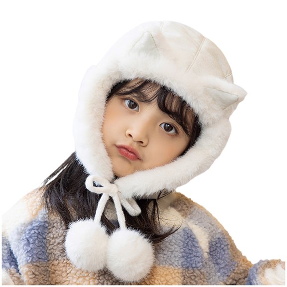 Gubotare Toddler Girls Winter Hat Toddler Kids Winter Knit Warm Hats Neck Scarf Collar Set for Boys Girls Knitted Fleece Lined Hat (White,One Size)