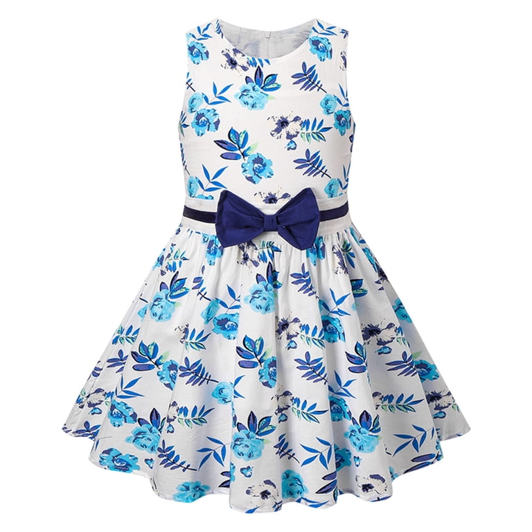 Gubotare Toddler Graduation Dress Flower Girls Dress Crew Neck Elegant Lace  A-Line Formal Wedding Party Dresses (Blue,Size 5-6 Years)