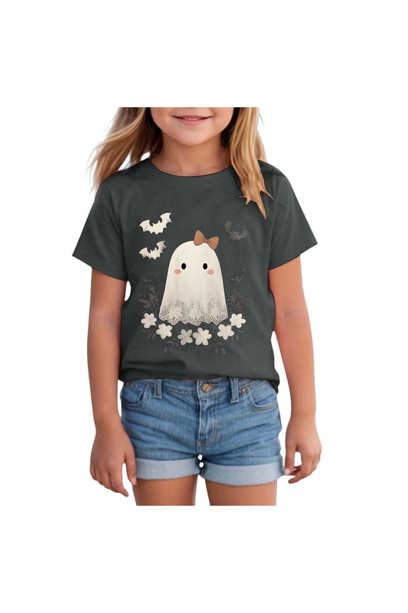 Toddler Halloween Shirt Pumpkin Shirts Boys Girls Halloween T-Shirts for Kids Clothes Short Sleeve Cotton Tee Girls Halloween Shirt (Dark Gray,5-6 Years)