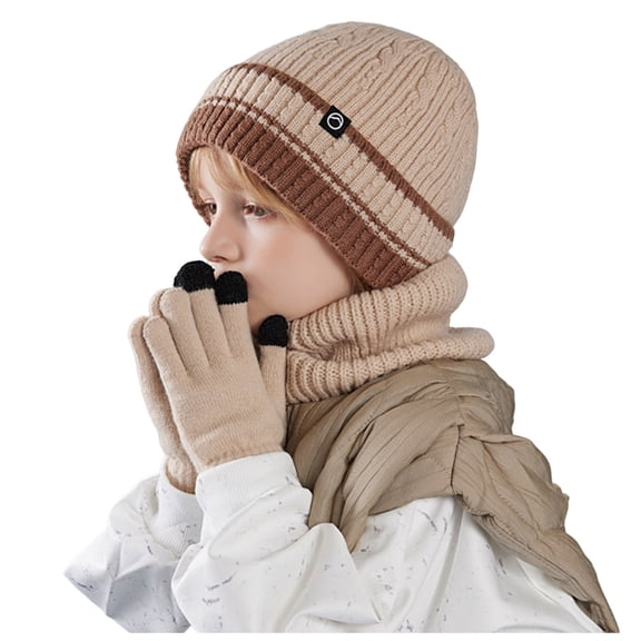 Gubotare Toddler Hat and Gloves Kids Beanie Hat Scarf Gloves Winter Set Warm Pom Pom Hat Knit Scarves Gloves for Girls and Boys Cold Weather (Beige,One Size)